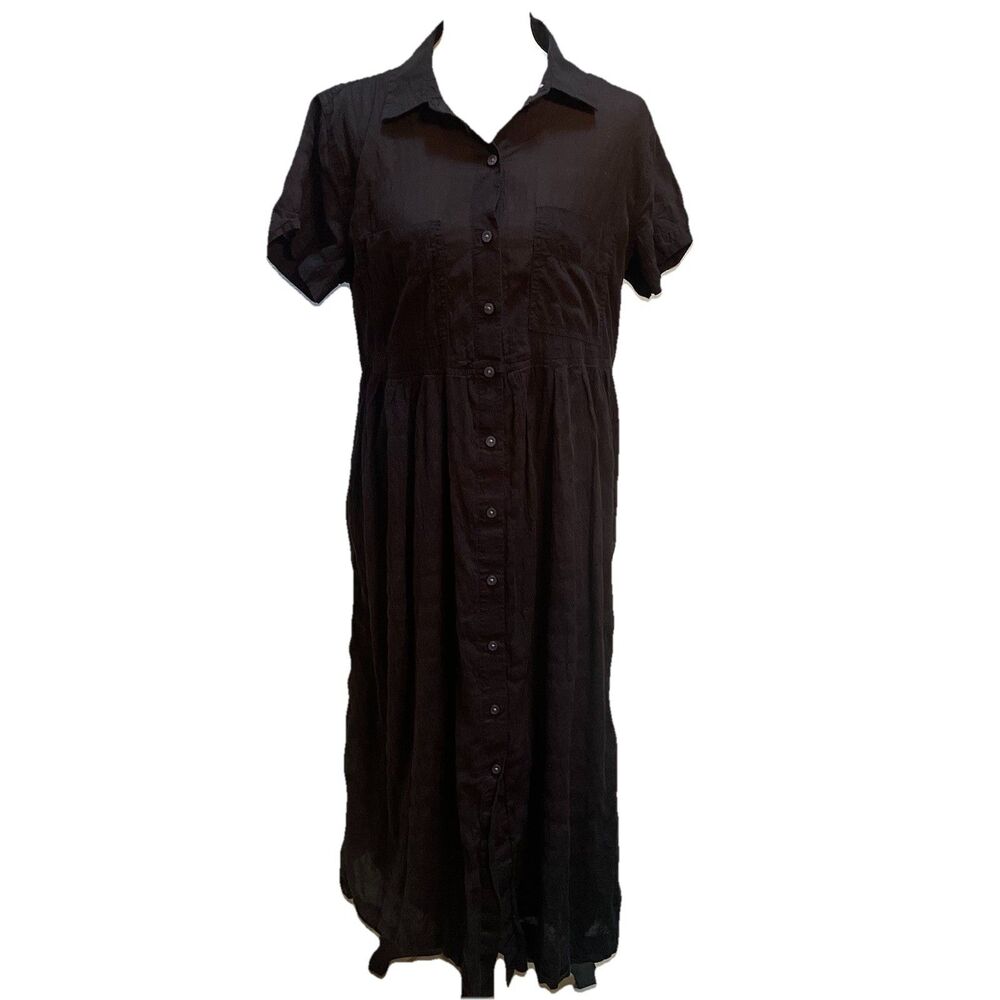 Free Assembly Black Maxi Shirt Dress Small Short Sleeve Button Front Cottagecore